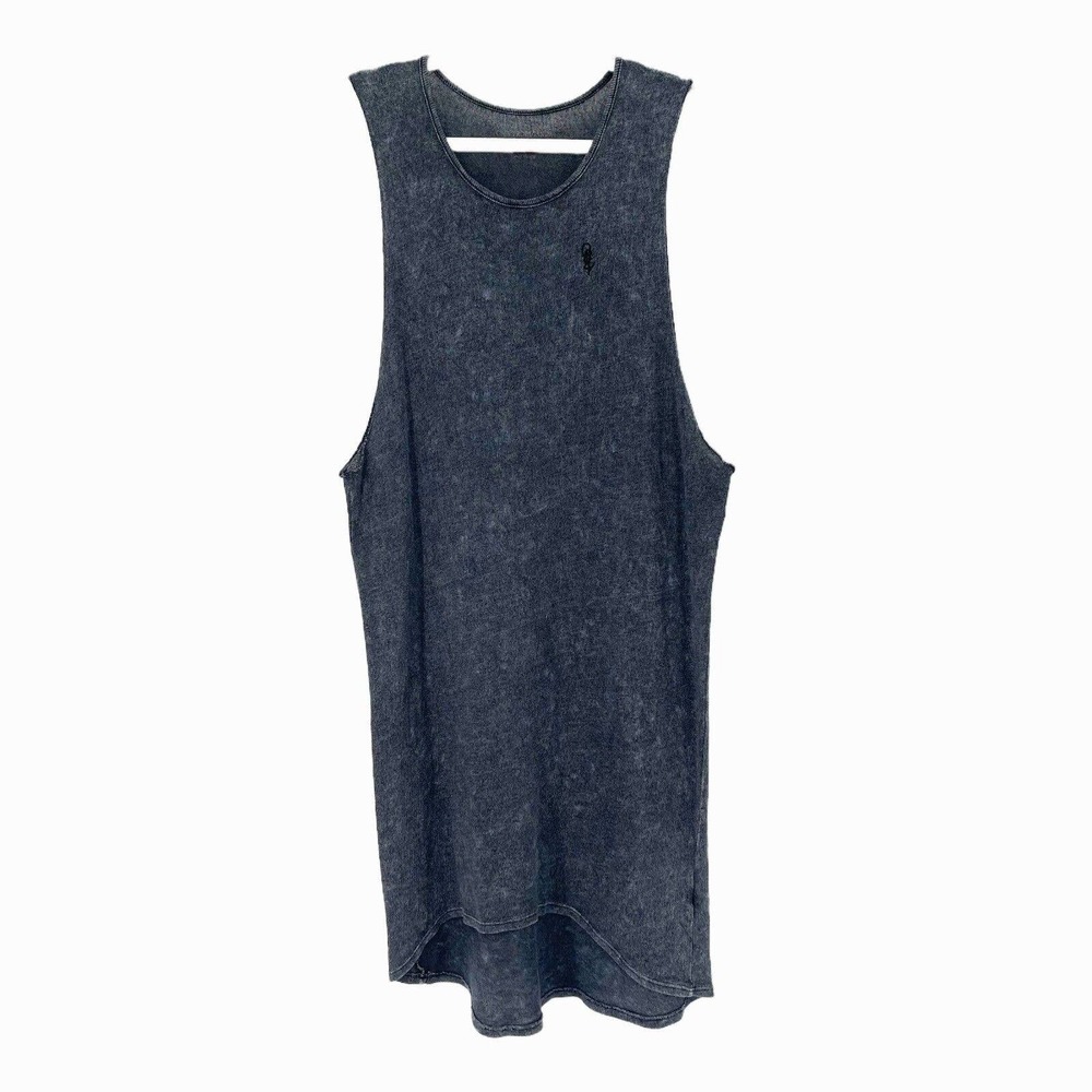 Obey High‎ Low Muscle Tank Dress Sz M Blue Gray Acid Wash Scoop Neck Sleeveless